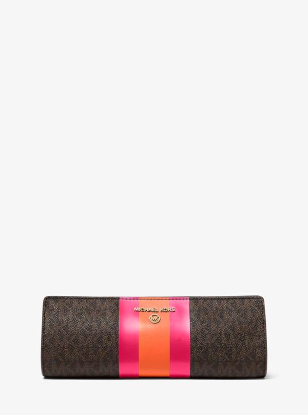 Damske Kufre Michael Kors Small Logo Stripe Pencil Case Ruzove - Kabelky Michael Kors Vypredaj | EITYG-4376